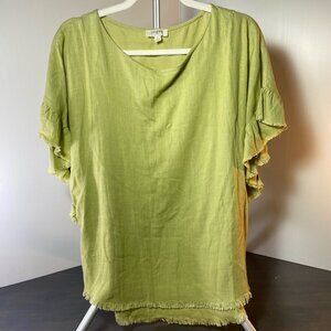 Umgee Green Linen Ruffle Sleeve Top Size S